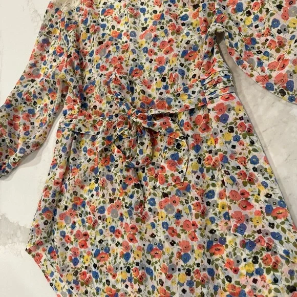 American Rag Cie Cottagecore Floral Tie Back Sheer Peasant Top Womens Small Lace - Picture 7 of 7